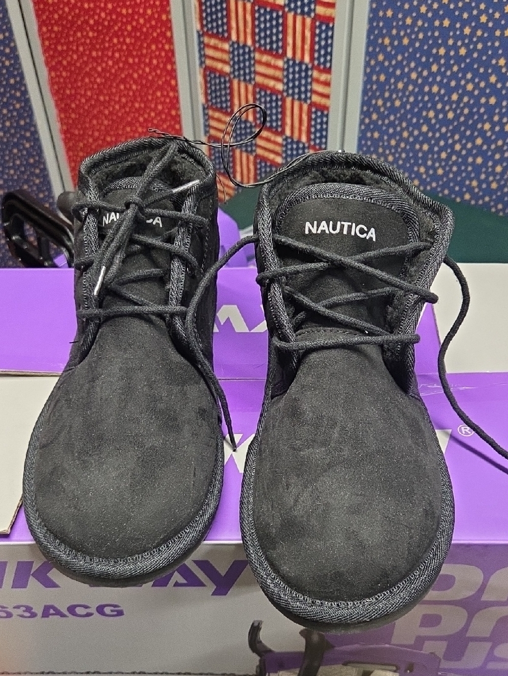 Nautica Black Suede-Look Lace-Up Men's Moccasins Style
